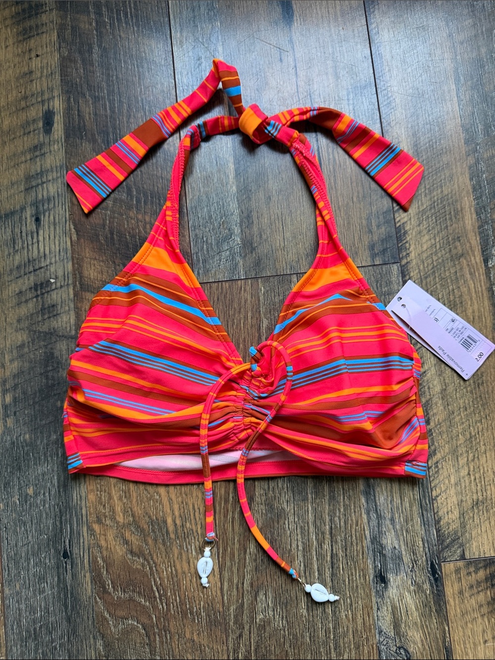 Wild Fable Halter Bikini Top in Bright Pink & Orange Accent NWT